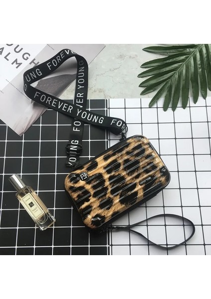 Leopar-Şerit Stili Wome Için Lüks El Çantaları Yeni Bavul Şekli Tote Kadınlar Ünlü Debriyaj Çanta Mini Kutu Çanta Moda Mini Bagaj Çantası (Yurt Dışından)