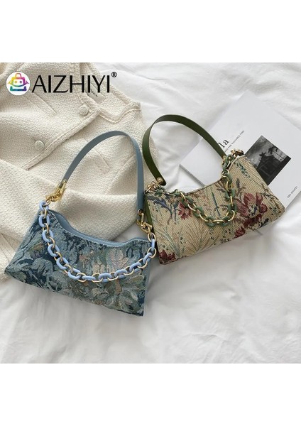 Yeşil Stil Moda Kadın Yağlıboya Baskılı Omuz Koltukaltı Çanta Rahat Bayanlar Kalın Chian Küçük Çanta Çanta (Yurt Dışından)