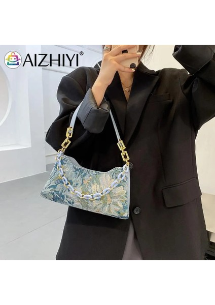 Yeşil Stil Moda Kadın Yağlıboya Baskılı Omuz Koltukaltı Çanta Rahat Bayanlar Kalın Chian Küçük Çanta Çanta (Yurt Dışından)
