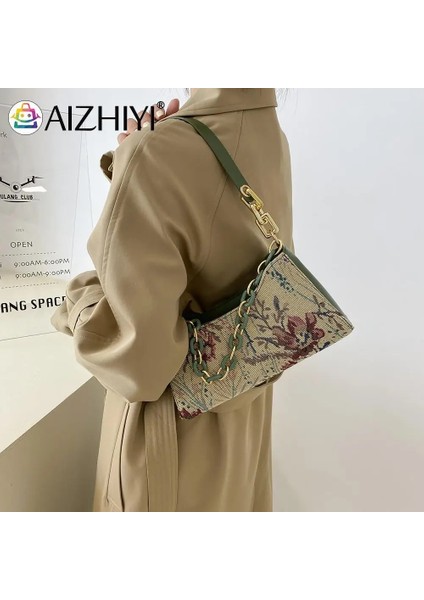 Yeşil Stil Moda Kadın Yağlıboya Baskılı Omuz Koltukaltı Çanta Rahat Bayanlar Kalın Chian Küçük Çanta Çanta (Yurt Dışından)