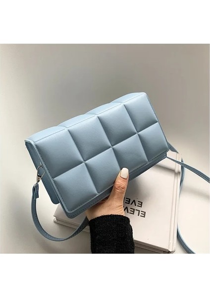 Qiuming Shop Açık Mavi Stil1 Stil Moda Ekose Crossbody Çanta Kadın Pu Deri Omuz Çantası Basit Düz Renk Messenger Çanta Tasarımcı Bayan Çanta Günlük Kese Kesesi (Yurt Dışından)