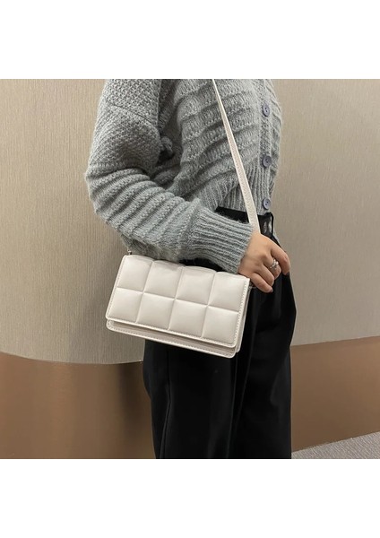 Qiuming Shop Açık Mavi Stil1 Stil Moda Ekose Crossbody Çanta Kadın Pu Deri Omuz Çantası Basit Düz Renk Messenger Çanta Tasarımcı Bayan Çanta Günlük Kese Kesesi (Yurt Dışından)