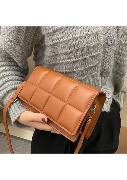 Qiuming Shop Açık Mavi Stil1 Stil Moda Ekose Crossbody Çanta Kadın Pu Deri Omuz Çantası Basit Düz Renk Messenger Çanta Tasarımcı Bayan Çanta Günlük Kese Kesesi (Yurt Dışından)