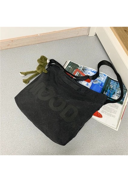 Siyah Stil Sadece Bir Çanta Tuval Kadın Messenger Çanta Kadın Sanat Vintage Büyük Omuz Çantaları Harajuku Moda Hip Hop Büyük Öğrenci Crossbody Okul Çantası (Yurt Dışından)