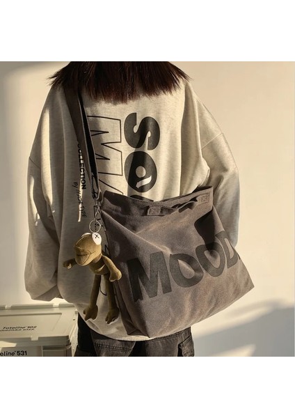 Siyah Stil Sadece Bir Çanta Tuval Kadın Messenger Çanta Kadın Sanat Vintage Büyük Omuz Çantaları Harajuku Moda Hip Hop Büyük Öğrenci Crossbody Okul Çantası (Yurt Dışından) modelleri