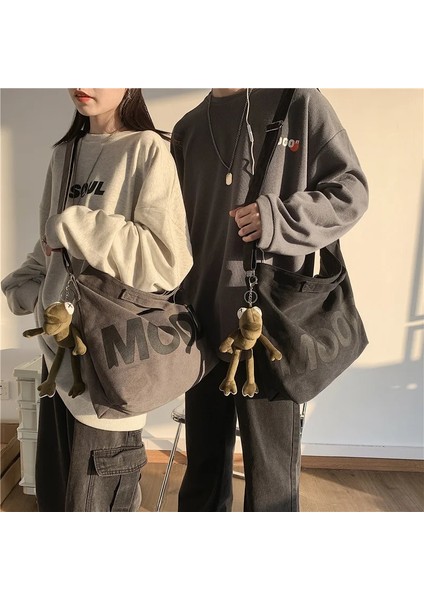 Siyah Stil Sadece Bir Çanta Tuval Kadın Messenger Çanta Kadın Sanat Vintage Büyük Omuz Çantaları Harajuku Moda Hip Hop Büyük Öğrenci Crossbody Okul Çantası (Yurt Dışından) indirimleri