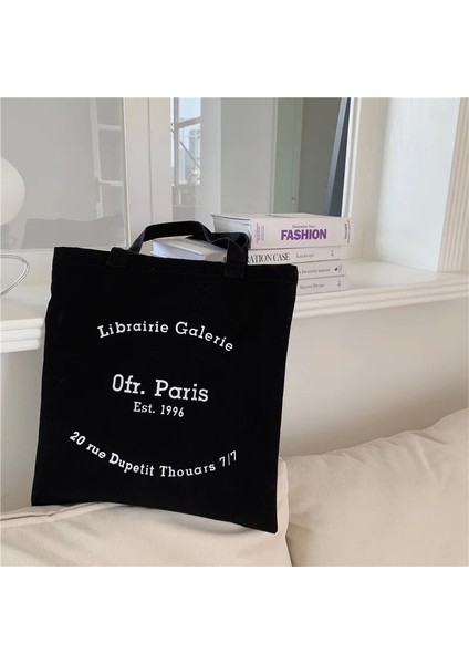 Ofr Siyah Tarzı Kadın Kanvas Omuz Çantası Paris Harfler Baskı Alışveriş Çantası Eko Pamuk Keten Alışveriş Çantaları Bez Kumaş Çanta Tote Kızlar Için (Yurt Dışından)
