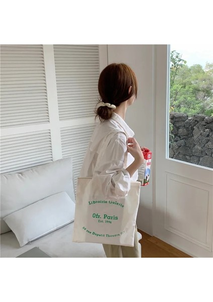 Ofr Siyah Tarzı Kadın Kanvas Omuz Çantası Paris Harfler Baskı Alışveriş Çantası Eko Pamuk Keten Alışveriş Çantaları Bez Kumaş Çanta Tote Kızlar Için (Yurt Dışından) fiyatları