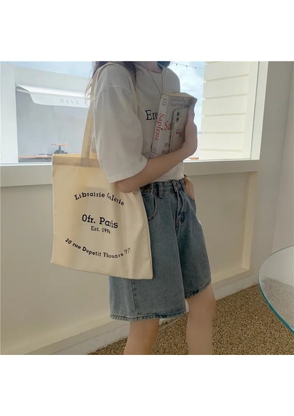 Ofr Siyah Tarzı Kadın Kanvas Omuz Çantası Paris Harfler Baskı Alışveriş Çantası Eko Pamuk Keten Alışveriş Çantaları Bez Kumaş Çanta Tote Kızlar Için (Yurt Dışından) modelleri