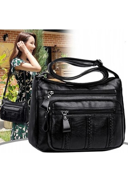 Siyah 9 Stil 2 Stil Kadın Crossbody Çanta Yumuşak Pu Deri Omuz Çantası Li Messenger Çanta Küçük Boy Çanta Bayan Çanta (Yurt Dışından)