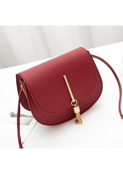 Qiuming Shop Kırmızı Stil Fashion Tassel Women Crossbody Bag Pu Leather Small Flap Messenger Bag For Ladies Sling Bag Mobile Phone Wallet Handbags Bolsa (Yurt Dışından)