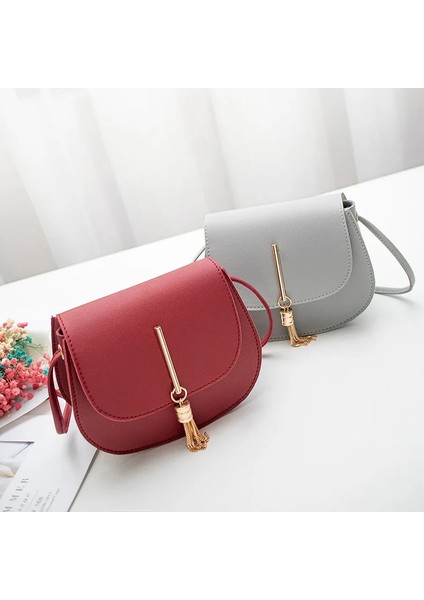 Qiuming Shop Kırmızı Stil Fashion Tassel Women Crossbody Bag Pu Leather Small Flap Messenger Bag For Ladies Sling Bag Mobile Phone Wallet Handbags Bolsa (Yurt Dışından)