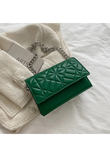 Stil C Yeşil Stil Kadınlar Basit Düz Renk Omuz Koltukaltı Çantaları Moda Zinciri Küçük Üst Kolu Çanta Rahat Ekose Desen Bayanlar Omuz Çantası (Yurt Dışından)