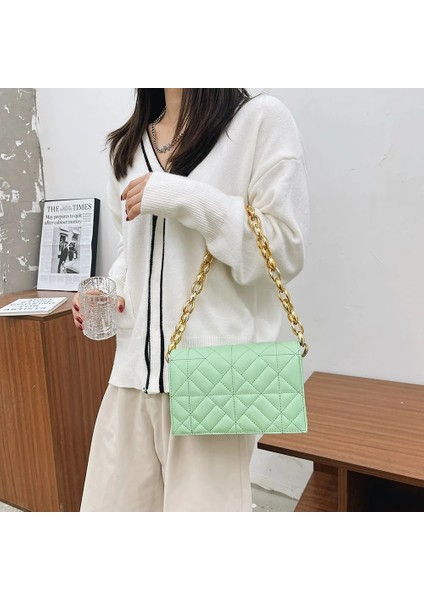 Stil C Yeşil Stil Kadınlar Basit Düz Renk Omuz Koltukaltı Çantaları Moda Zinciri Küçük Üst Kolu Çanta Rahat Ekose Desen Bayanlar Omuz Çantası (Yurt Dışından) indirimleri