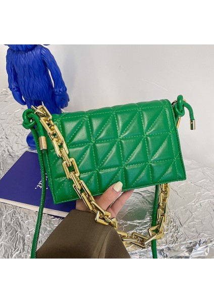 Altın Zincir Yeşil Stil Quilting Pu Leather Crossbody Bag For Womeummer Travel Trends Shoulder Bag Purses And Handbags Thick Chain Green Ladies (Yurt Dışından)