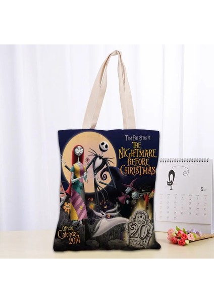 No.23 Tarzı 30X35CM Noel Öncesi Kabus Kanvas Tote Çanta Moda Dayanıklı Kadın Öğrenci Pamuk Keten Çanta Baskılı Alışveriş Çantaları Özel Logo (Yurt Dışından)