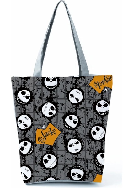 HL2831 Kafatası Çanta Tarzı Noel Tote Çanta Öncesi Kabus Havalı Cadılar Bayramı Kafatası Jack Baskı Eko Çanta Moda Seyahat Çantası Kadın Eğlence Alışveriş Çantası (Yurt Dışından)