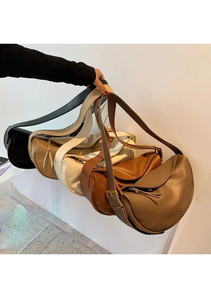 Qiuming Shop Kahverengi Tarzı W38CM H18CM THK9CM Crossbody Bags For Women Large Capacity Luxury Handbags Solid Soft Shoulder Bags Female Casual Travel Hobos Bag Vintage Sac New (Yurt Dışından)