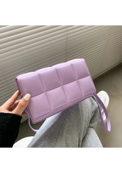 Taro Tarzı 20.5X12X7CM Olid Renk Moda Omuz Çantaları Kadın Seyahat Messenger Çanta Ekose Küçük Pu Deri Kadınlar Için Crossbody Çanta (Yurt Dışından)