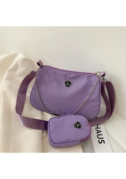 Qiuming Shop Mor Tarzı 26X8X17CM 2psc Moda Chians Omuz Çantası Kadın Naylon Chians Crossbody Çanta Tasarımcı Messenger Çanta Gelişmiş Koltukaltı Çanta Hobo (Yurt Dışından)