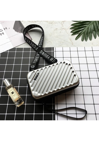 Gümüş-Çizgi Stili Wome Için Lüks El Çantaları Yeni Bavul Şekli Tote Kadınlar Ünlü Debriyaj Çanta Mini Kutu Çanta Moda Mini Bagaj Çantası (Yurt Dışından)