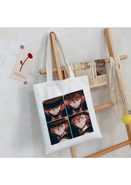 Qiuming Shop BAI01 Stili Bungou Stray Dogs Osamu Dazai Japan Anime Canvas Bag Large Harajuku Gothic Famale Shopper Bag Casual Vintage Women Shoulder Bags (Yurt Dışından)