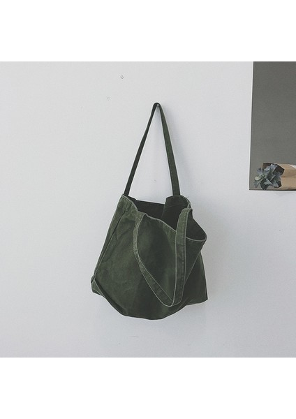 Yeşil Stil Moda Kadın Kanvas Omuz Alışveriş Çantası Pamuklu Bez Büyük Kapasiteli Öğrenciler Bayan Çanta Eko Kumaş Bez Alışveriş Çantaları (Yurt Dışından)
