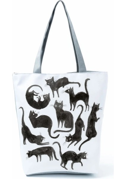 HL2494 Kedi Çanta Stili Handbgas Sevimli Suluboya Siyah Kedi Boyama Bayan Tasarımcı Tote Eco Yeniden Kullanılabilir Alışveriş Alışveriş Çantaları Okul Kitap Çantası Özelleştirmek (Yurt Dışından)