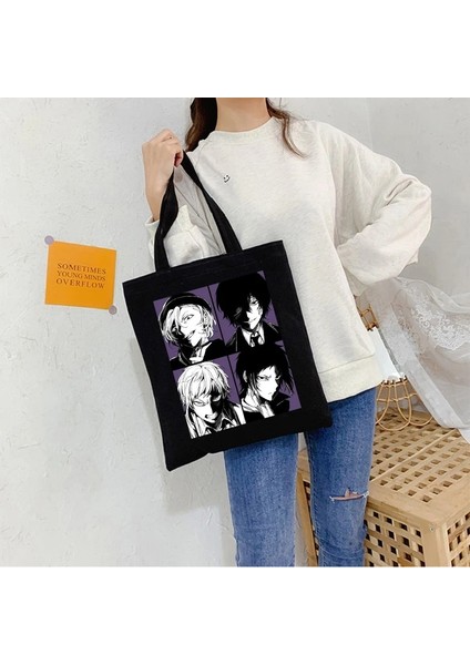 Qiuming Shop BAI01 Stili Bungou Stray Dogs Osamu Dazai Japan Anime Canvas Bag Large Harajuku Gothic Famale Shopper Bag Casual Vintage Women Shoulder Bags (Yurt Dışından)