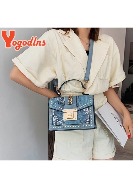 Siyah Gümüş Tarzı Detay Sayfası Olarak Yogodlns Lüks Serpantin Omuz Çantası Kadın Pu Deri Crossbody Çanta Moda Zincirler Messenger Çanta S Kilit Bayan Çanta Kesesi (Yurt Dışından)