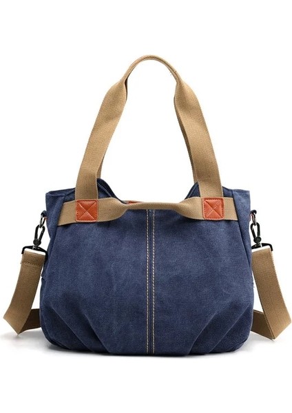 Derin Mavi Tarzı Büyük Beden Kvky Sıcak Kat Rahat Tote Kadın Çanta Omuz Crossbody Çanta Kadınlar Için Tuval Yüksek Kapasiteli Çanta Kadın Bolsa Feminina (Yurt Dışından)