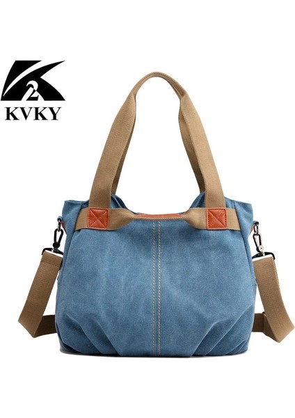 Derin Mavi Tarzı Büyük Beden Kvky Sıcak Kat Rahat Tote Kadın Çanta Omuz Crossbody Çanta Kadınlar Için Tuval Yüksek Kapasiteli Çanta Kadın Bolsa Feminina (Yurt Dışından) indirimleri