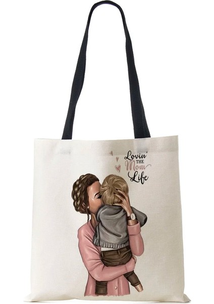 No.6 Tarzı Sevimli Karikatür Süper Mama Baskı Keten Tote Çanta Yeniden Kullanılabilir Omuz Çantaları Anne ve Bebek Katlanır Kadın Rahat Çanta Bayan Kumaş Kılıf (Yurt Dışından)