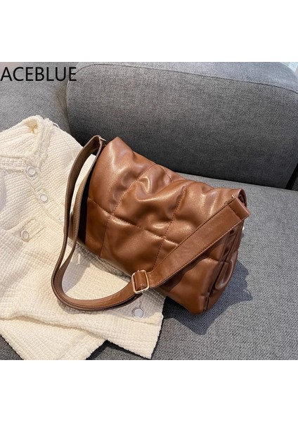 Mavi Stil 33X10X22 cm Vintage Luxury Designer Totes Large Capacity Pu Leather Crossbody Handbag Women Solid Color Quilted Shoulder Messenger Bag (Yurt Dışından)