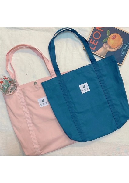Inek Tarzı 36X12X33CM Yeni Retro Kadın Omuz Çantası Basit Düz Renk Küçük Taze Kanvas Çanta Edebi Kadın Toka Tote Çanta Büyük Kapasiteli Çanta (Yurt Dışından)