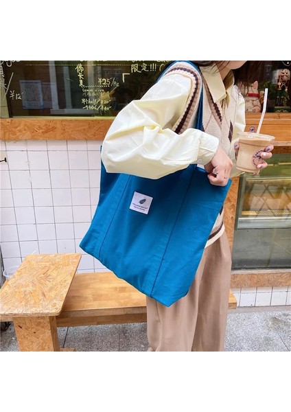 Inek Tarzı 36X12X33CM Yeni Retro Kadın Omuz Çantası Basit Düz Renk Küçük Taze Kanvas Çanta Edebi Kadın Toka Tote Çanta Büyük Kapasiteli Çanta (Yurt Dışından)