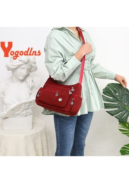 Stil1 Kırmızı Stil Yogodlns Moda Kadın Omuz Askılı Çanta Su Geçirmez Naylon Oxford Crossbody Çanta Çanta Büyük Kapasiteli Seyahat Çantaları Çanta (Yurt Dışından) fırsatları