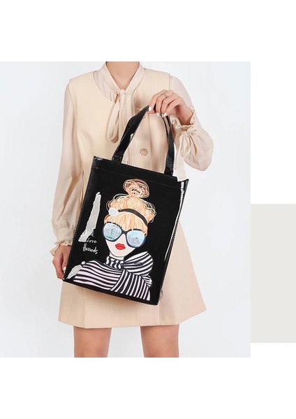 Mor Tarzı Eco Friendly Flower Tote Shopping Bag Reusable Waterproof Pvc Shoulder Bag London Style Handbag For Women Luopper Bag (Yurt Dışından)