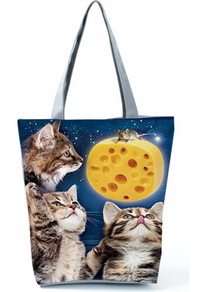 HL1247 Kedi Stili Karikatür Sevimli Dachshund Baskılı Çanta Kadın Yüksek Kapasiteli Seyahat Omuz Çantası Hayvan Alışveriş Çantası Bayanlar Yeniden Kullanılabilir Bakkal Çantası (Yurt Dışından)