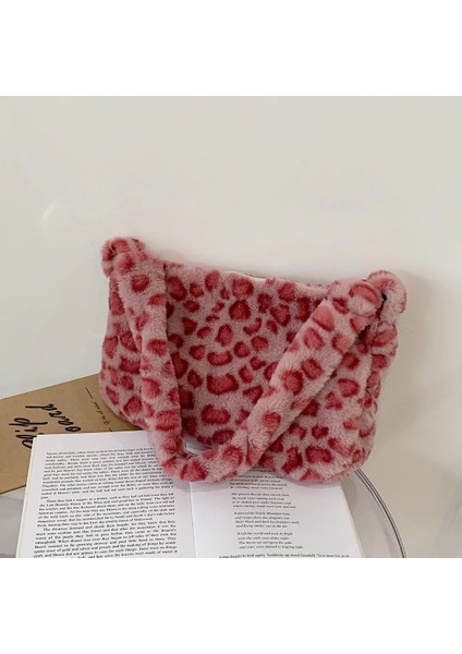 Pembe Leopar B Stili 30X20X5CM 2021 Ins Moda Kadın Peluş Çiçek Desenli Omuz Çantaları Zarif Kadın Koltukaltı Çantaları Faux Kürk Çanta Kürklü Kabarık Bez Çantalar (Yurt Dışından)