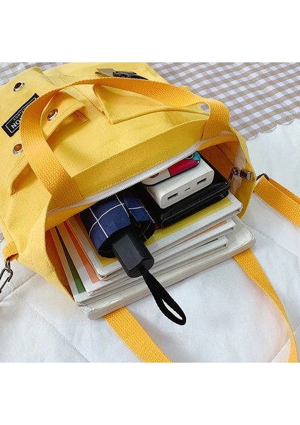 Yellow No Pendant Style Women New Cute Bear Cartoon Canvas Bag Female Fashion Cool Girl Student School Class Shoulder Crossbody Messenger Bag Satchels (Yurt Dışından) modelleri