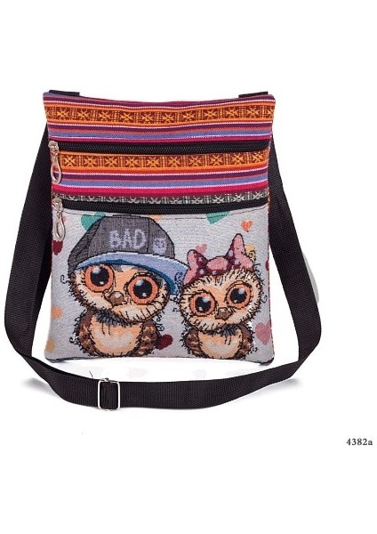 4382A Style Miyahouse Rahat Küçük Çift Fermuarlı Messenger Çanta Kadın Karikatür Baykuş Baskılı Flap Çanta Omuz Çantası Bayanlar (Yurt Dışından)
