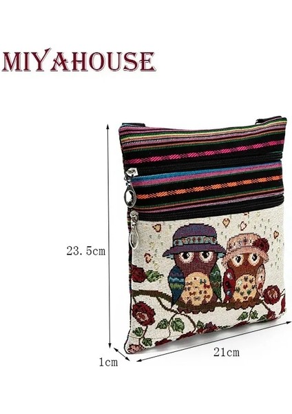 4382A Style Miyahouse Rahat Küçük Çift Fermuarlı Messenger Çanta Kadın Karikatür Baykuş Baskılı Flap Çanta Omuz Çantası Bayanlar (Yurt Dışından) fırsatları