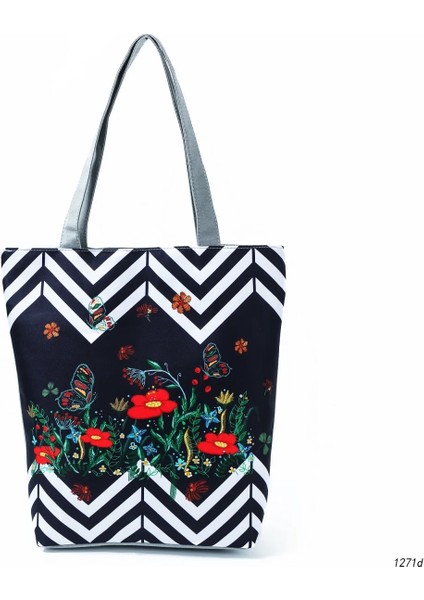 1271D Floral Bag Style Miyahouse Çiçek Baskılı Çanta Kadın Omuz Çantası Kanvas Yaz Plaj Çantası Günlük Kullanım Kadın Alışveriş Çantası Bayan Tüm Maç Eko (Yurt Dışından)