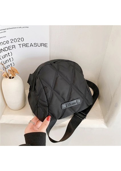 Siyah Stil 2022 Kadın Naylon Kapitone Ferah Siyah Çanta Lady Sevimli Kış Trendleri Akıllı Telefon Temel Taşınabilir Fermuarlı Gündelik Crossbody Çanta (Yurt Dışından)