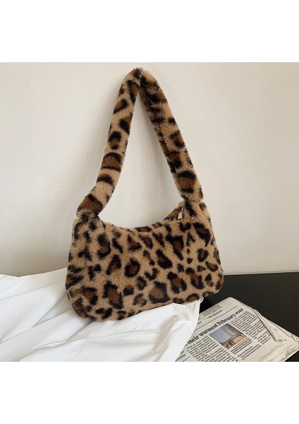 Kahverengi Leopar Tarzı 2021 Winter Cow Print Underarm Bags For Women Soft Pluk Leopard Small Shoulder Bags Female Warm Fluffy Tote Bags Bolsas (Yurt Dışından)