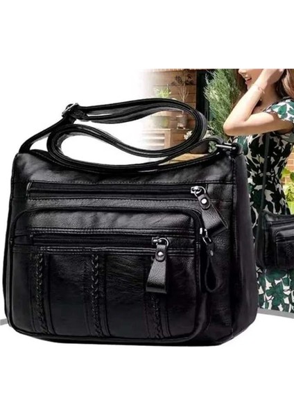 Siyah Stil Women's Bag Middle-Aged Bag Mother's Bag Fashion Multi-Layer Large Capacity Single Shoulder Mother-In-Law Buy Vegetable Bag (Yurt Dışından)