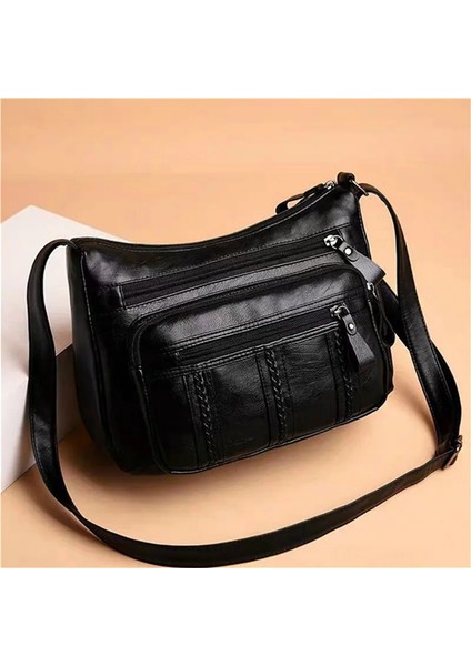 Siyah Stil Women's Bag Middle-Aged Bag Mother's Bag Fashion Multi-Layer Large Capacity Single Shoulder Mother-In-Law Buy Vegetable Bag (Yurt Dışından)