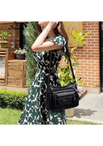 Siyah Stil Women's Bag Middle-Aged Bag Mother's Bag Fashion Multi-Layer Large Capacity Single Shoulder Mother-In-Law Buy Vegetable Bag (Yurt Dışından)