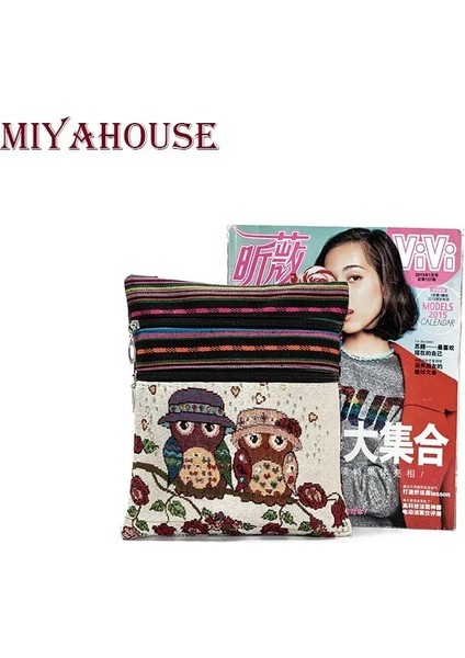 4382A Style Miyahouse Rahat Küçük Çift Fermuarlı Messenger Çanta Kadın Karikatür Baykuş Baskılı Flap Çanta Omuz Çantası Bayanlar (Yurt Dışından) indirimleri
